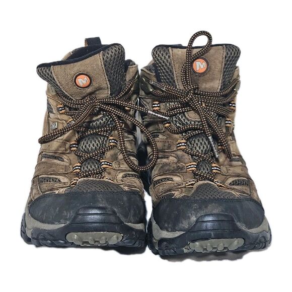 Merrell Moab 2 Mid Waterproof Hiking Boots Men's Size 9W Walnut Brown Vibram EUC - Picture 4 of 12